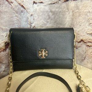 Tory Burch Black Crossbody Bag with Gold Chain